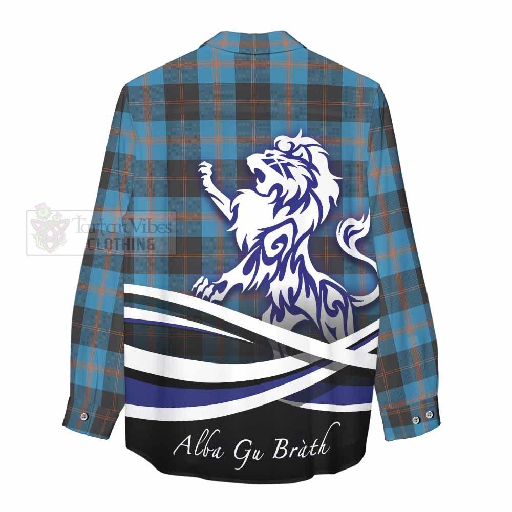 Tartan Vibes Clothing Garden (Gardyne) Tartan Women's Casual Shirt with Alba Gu Brath Regal Lion Emblem