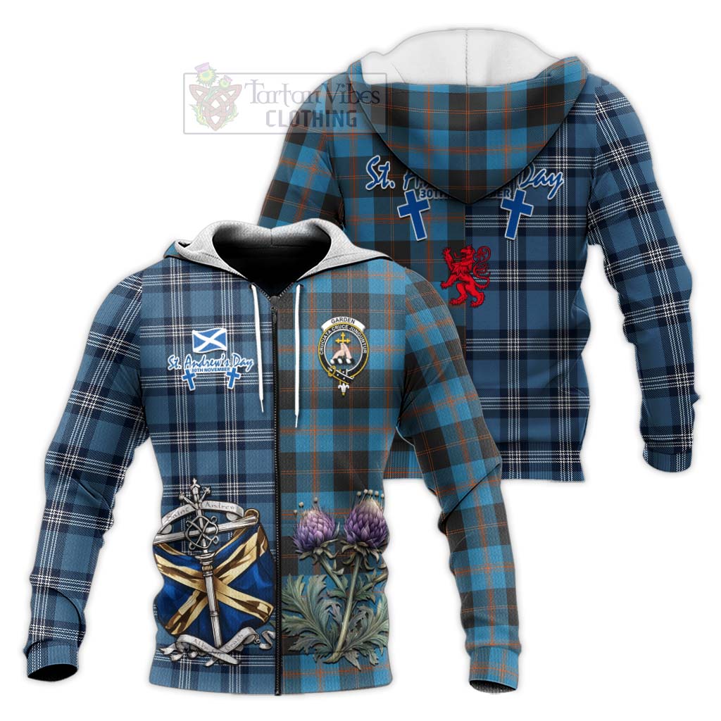 Tartan Vibes Clothing Garden (Gardyne) Tartan Knitted Hoodie Happy St. Andrew's Day Half Tartan Style