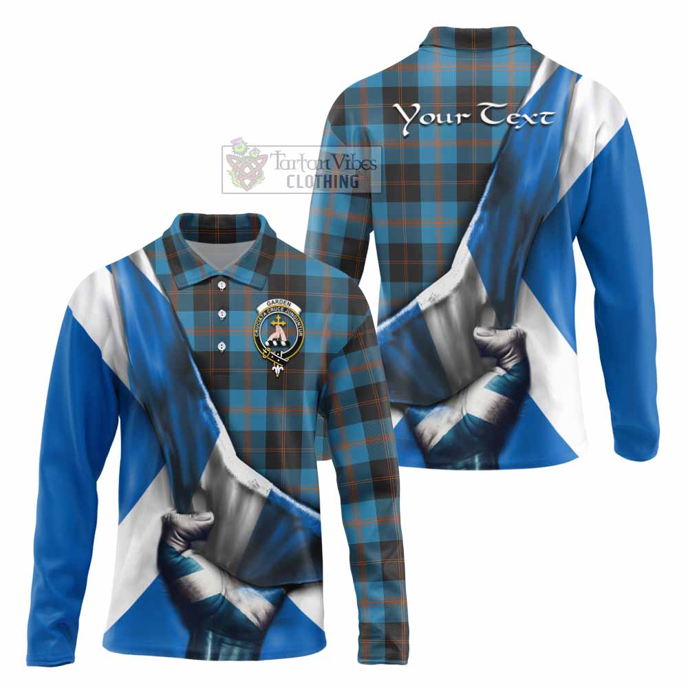 Tartan Vibes Clothing Garden (Gardyne) Tartan Long Sleeve Polo Shirt with Family Crest Scotland Patriotic Style