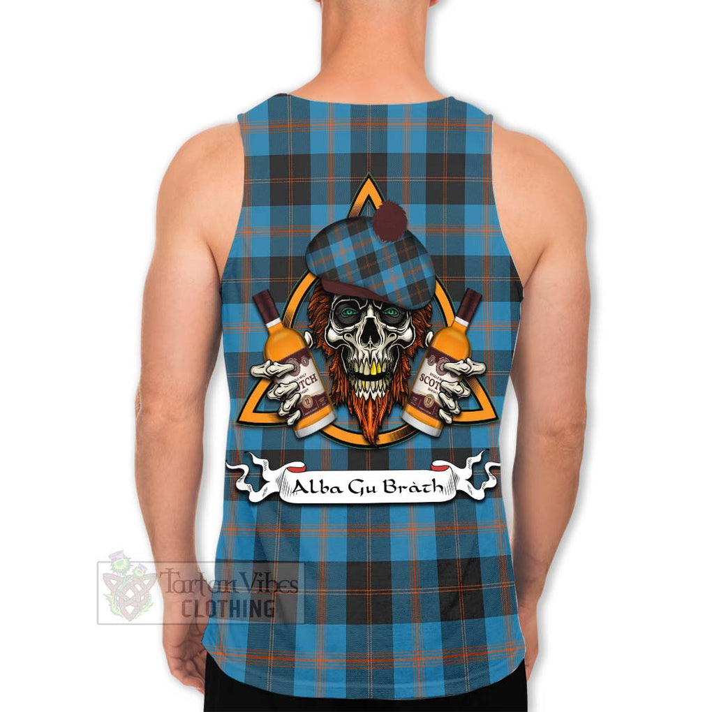 Tartan Vibes Clothing Garden (Gardyne) Tartan Men's Tank Top with Family Crest and Bearded Skull Holding Bottles of Whiskey