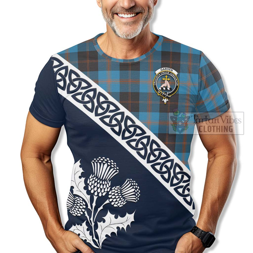 Garden (Gardyne) Tartan T-Shirt Featuring Thistle and Scotland Map