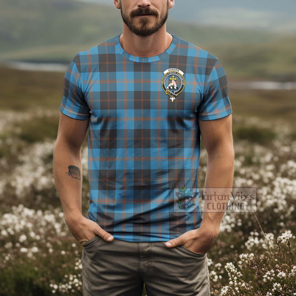 Tartan Vibes Clothing Garden (Gardyne) Tartan T-Shirt with Family Crest and Bearded Skull Holding Bottles of Whiskey