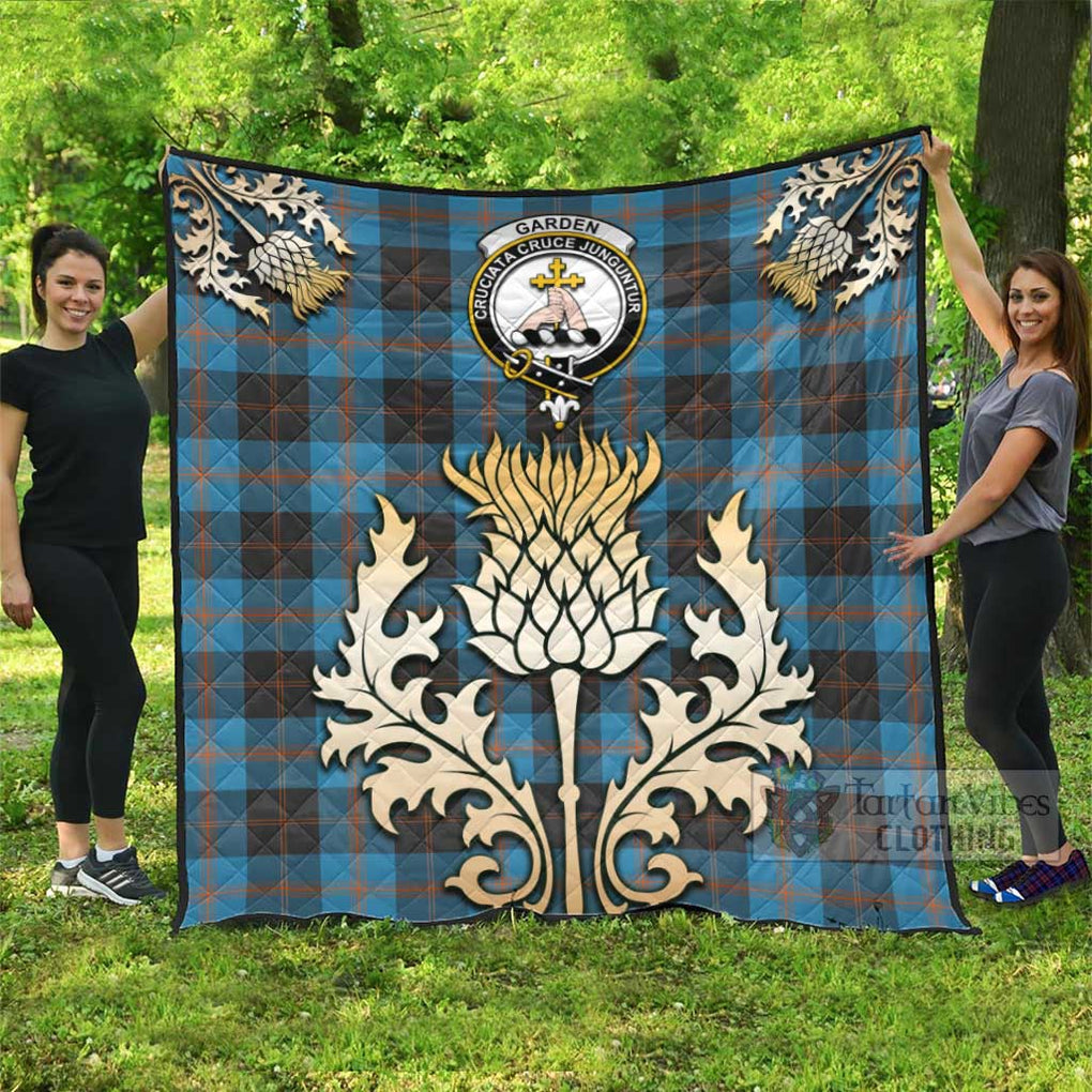 Tartan Vibes Clothing Garden (Gardyne) Tartan Quilt with Family Crest and Golden Thistle Style