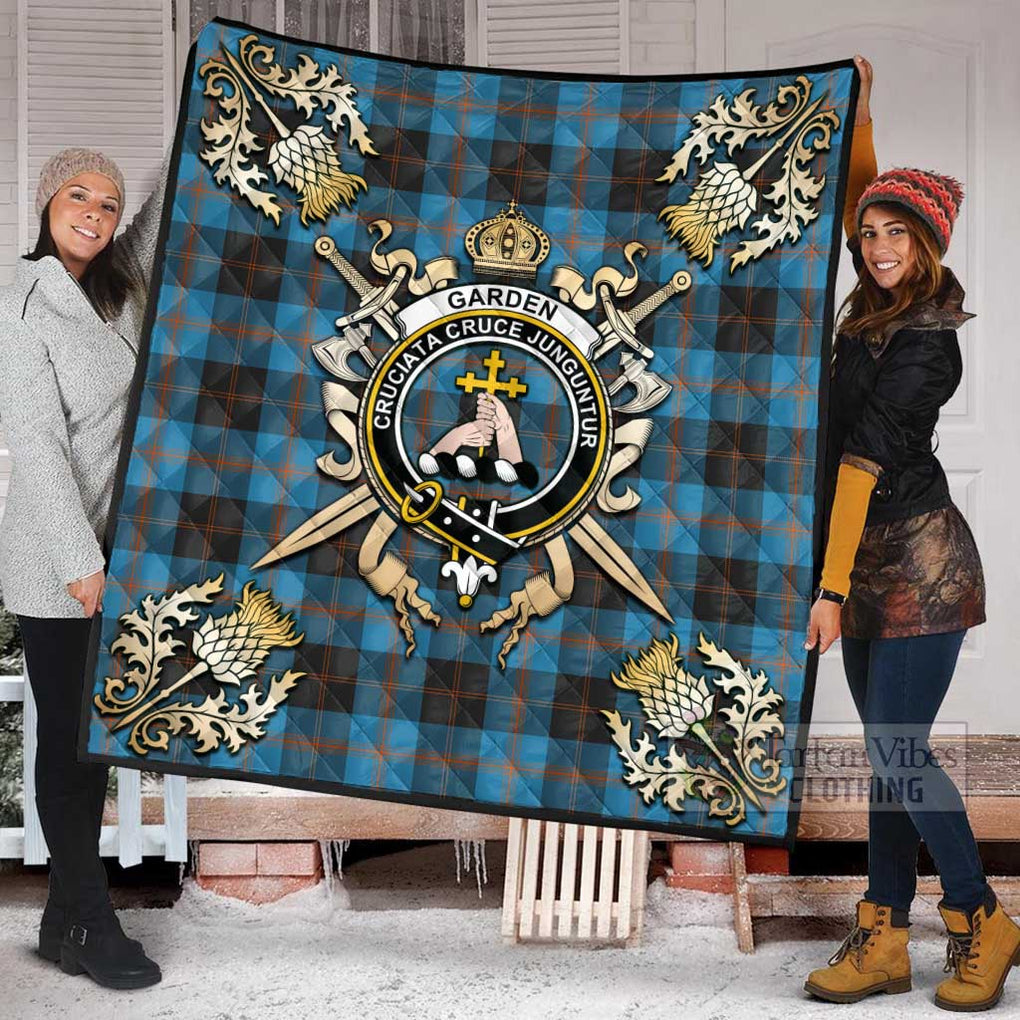 Tartan Vibes Clothing Garden (Gardyne) Tartan Quilt with Family Crest and Scottish Golden Courage Shield