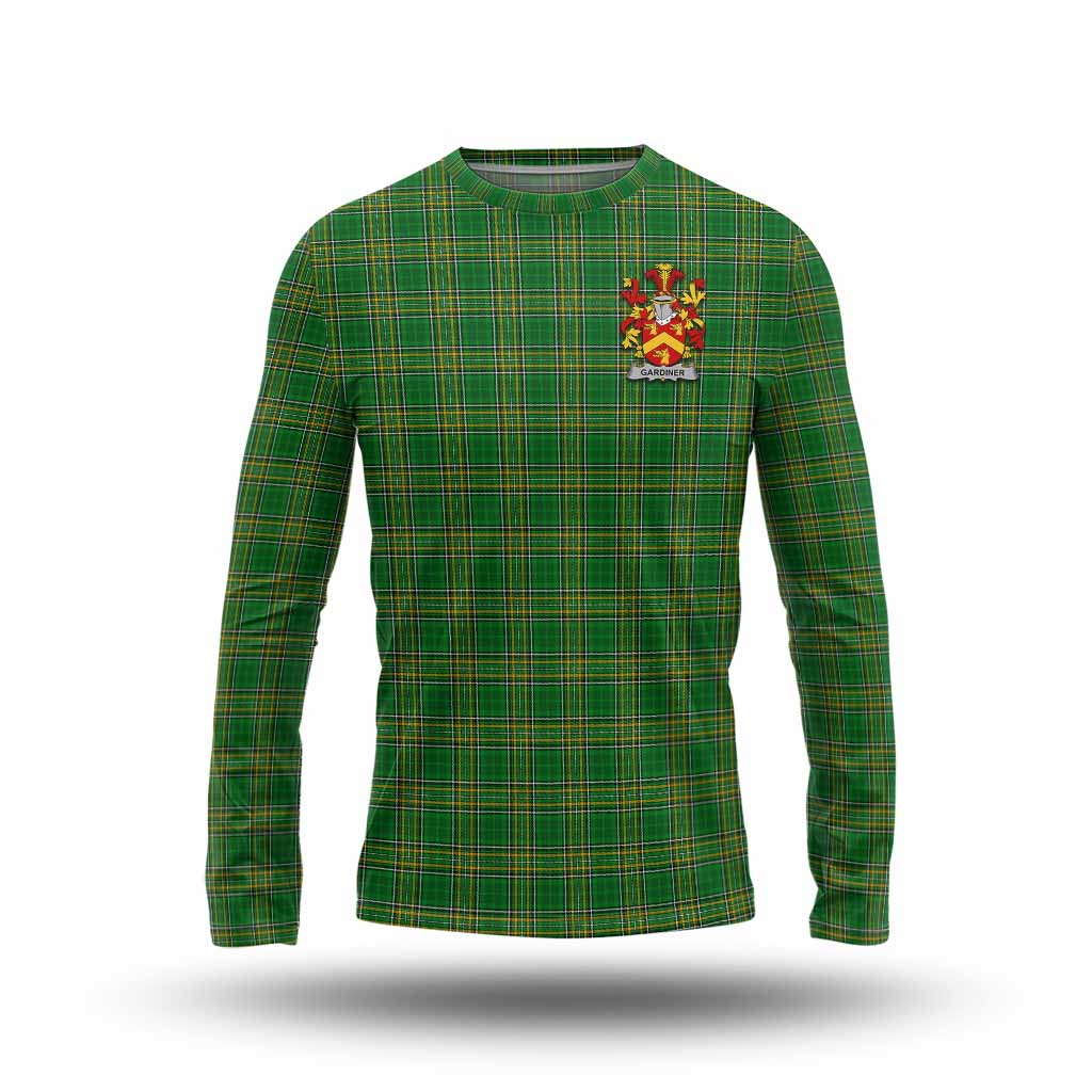 Tartan Vibes Clothing Gardiner Irish Clan Tartan Long Sleeve T-Shirt with Coat of Arms