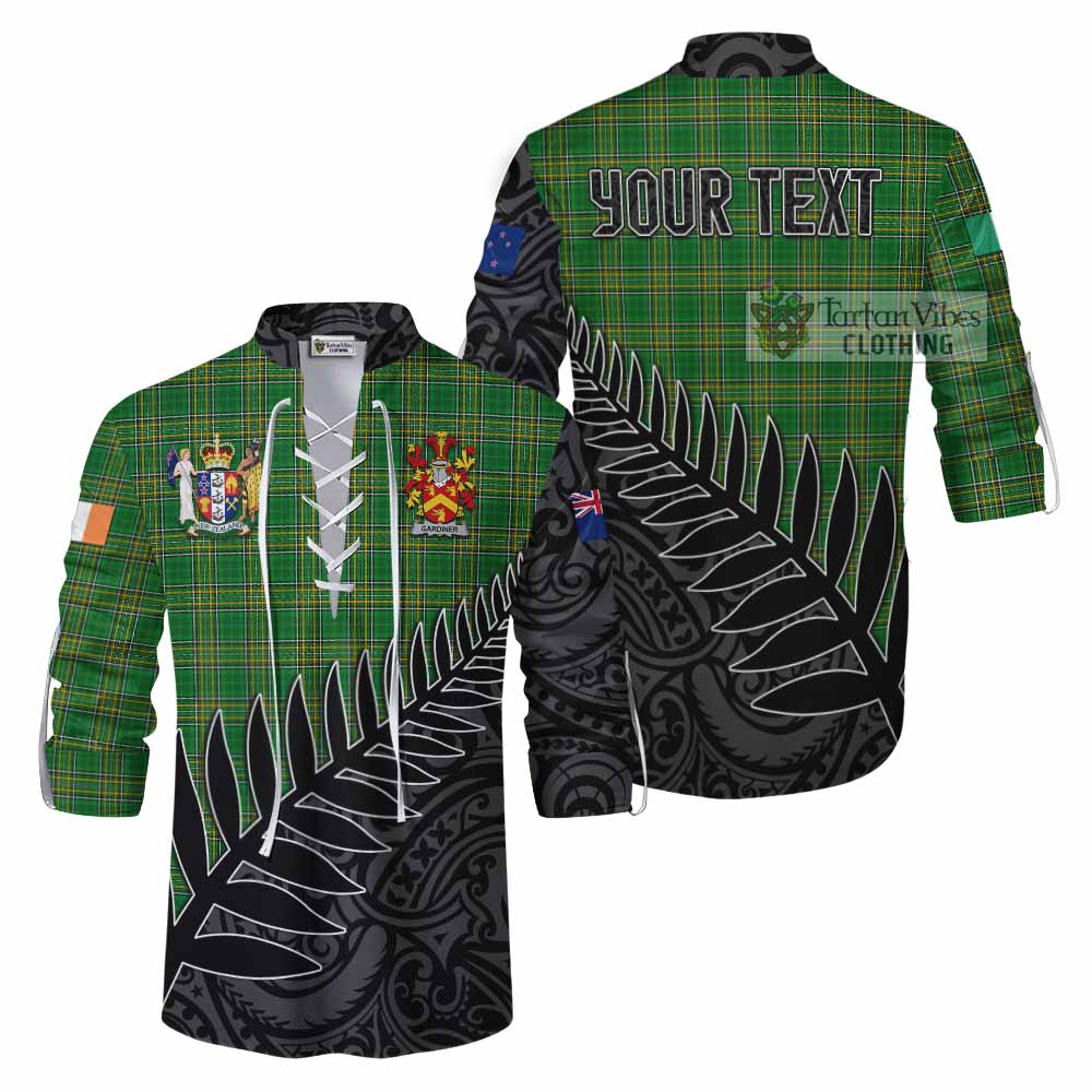 Tartan Vibes Clothing Gardiner Irish Clan Tartan Ghillie Kilt Shirt with Coat of Arms New Zealand Silver Fern Half Style