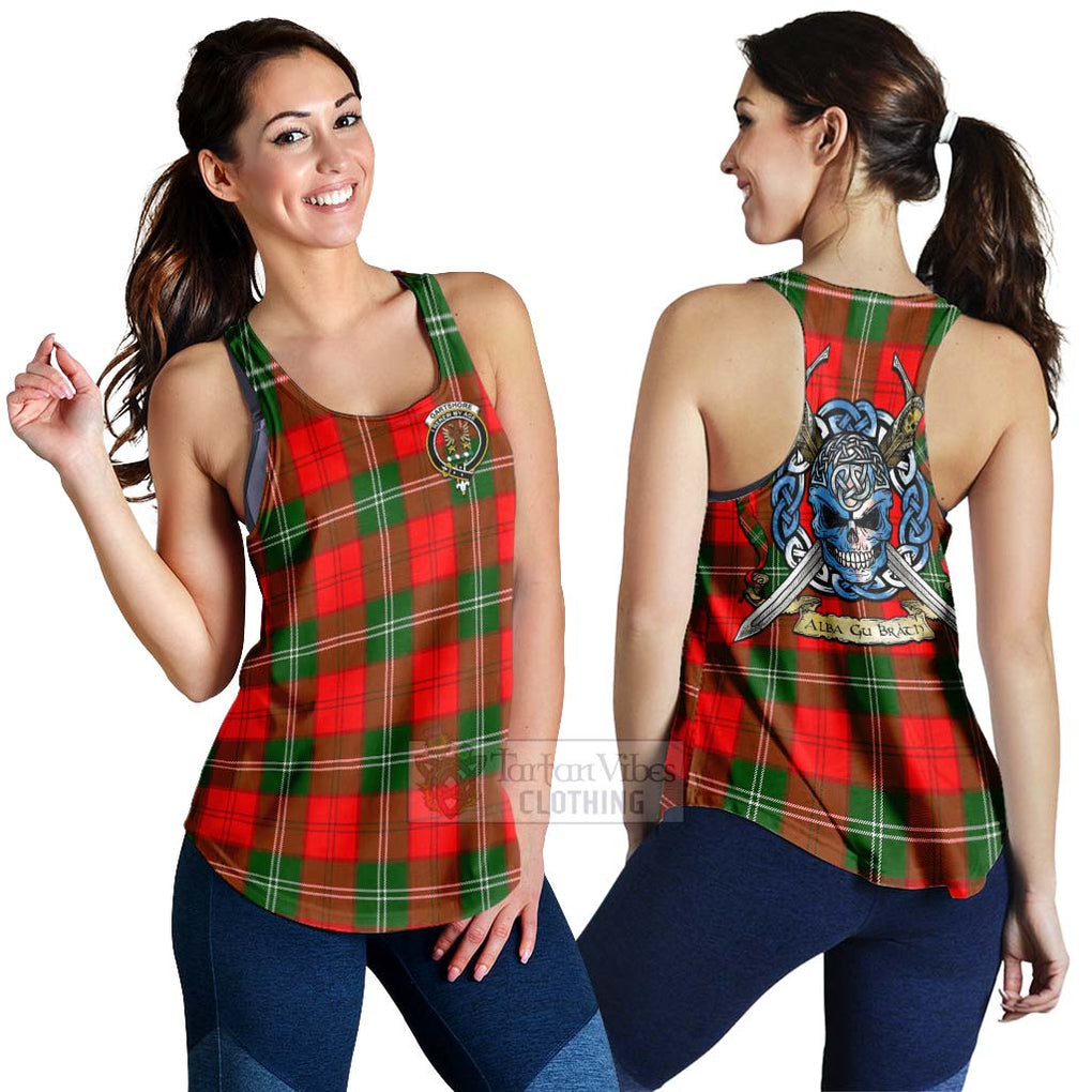 Tartan Vibes Clothing Gartshore Tartan Women's Racerback Tanks with Family Crest Celtic Skull Style