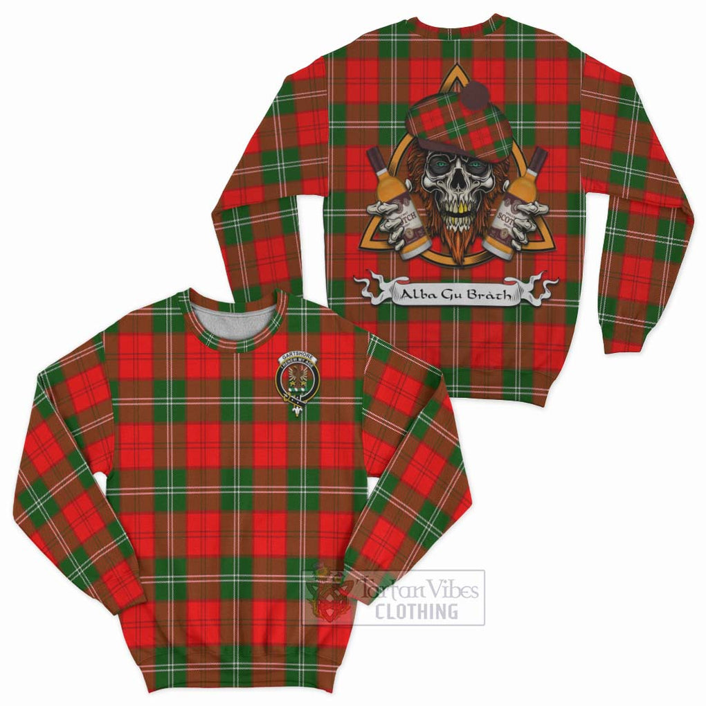 Tartan Vibes Clothing Gartshore Tartan Sweatshirt with Family Crest and Bearded Skull Holding Bottles of Whiskey