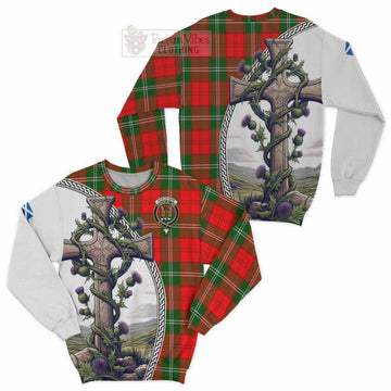 Gartshore Tartan Sweatshirt with Family Crest and St. Andrew's Cross Accented by Thistle Vines