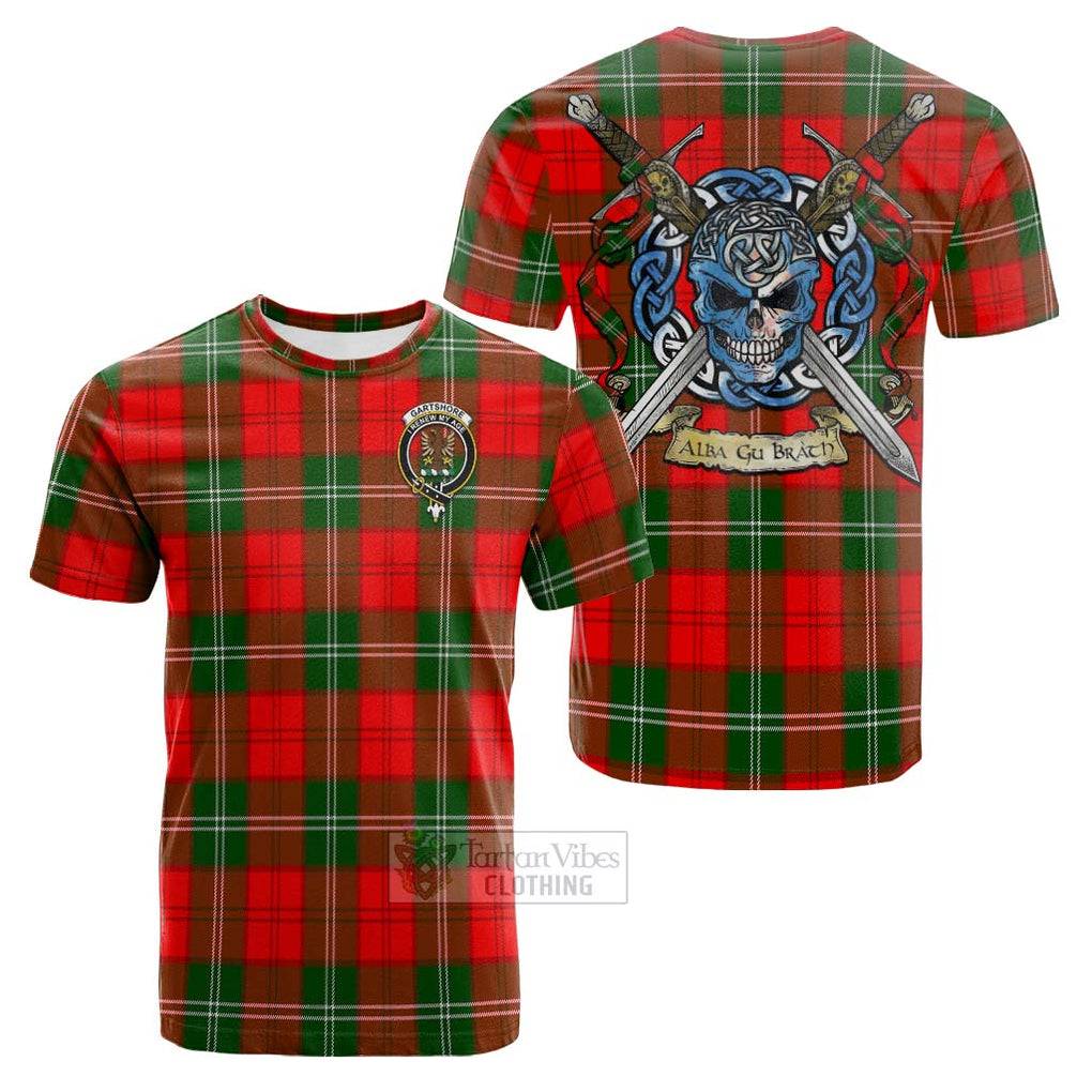 Tartan Vibes Clothing Gartshore Tartan Cotton T-shirt with Family Crest Celtic Skull Style