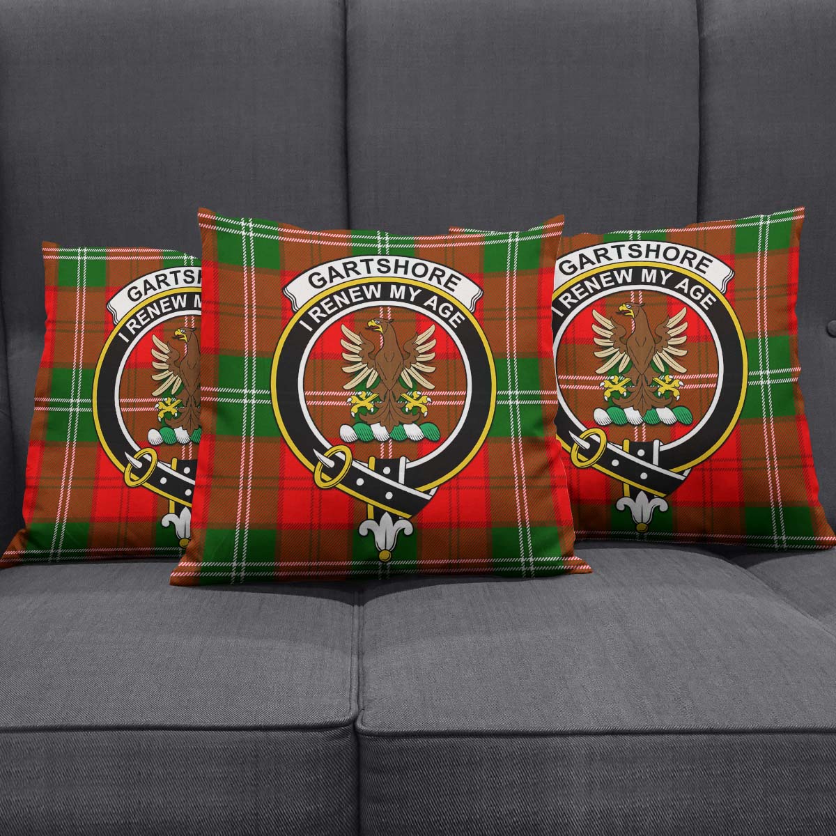 Gartshore Tartan Pillow Cover with Family Crest Square Pillow Cover - Tartanvibesclothing