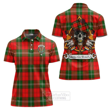 Gartshore Tartan Women's Polo Shirt with Family Crest and Bearded Skull Holding Bottles of Whiskey