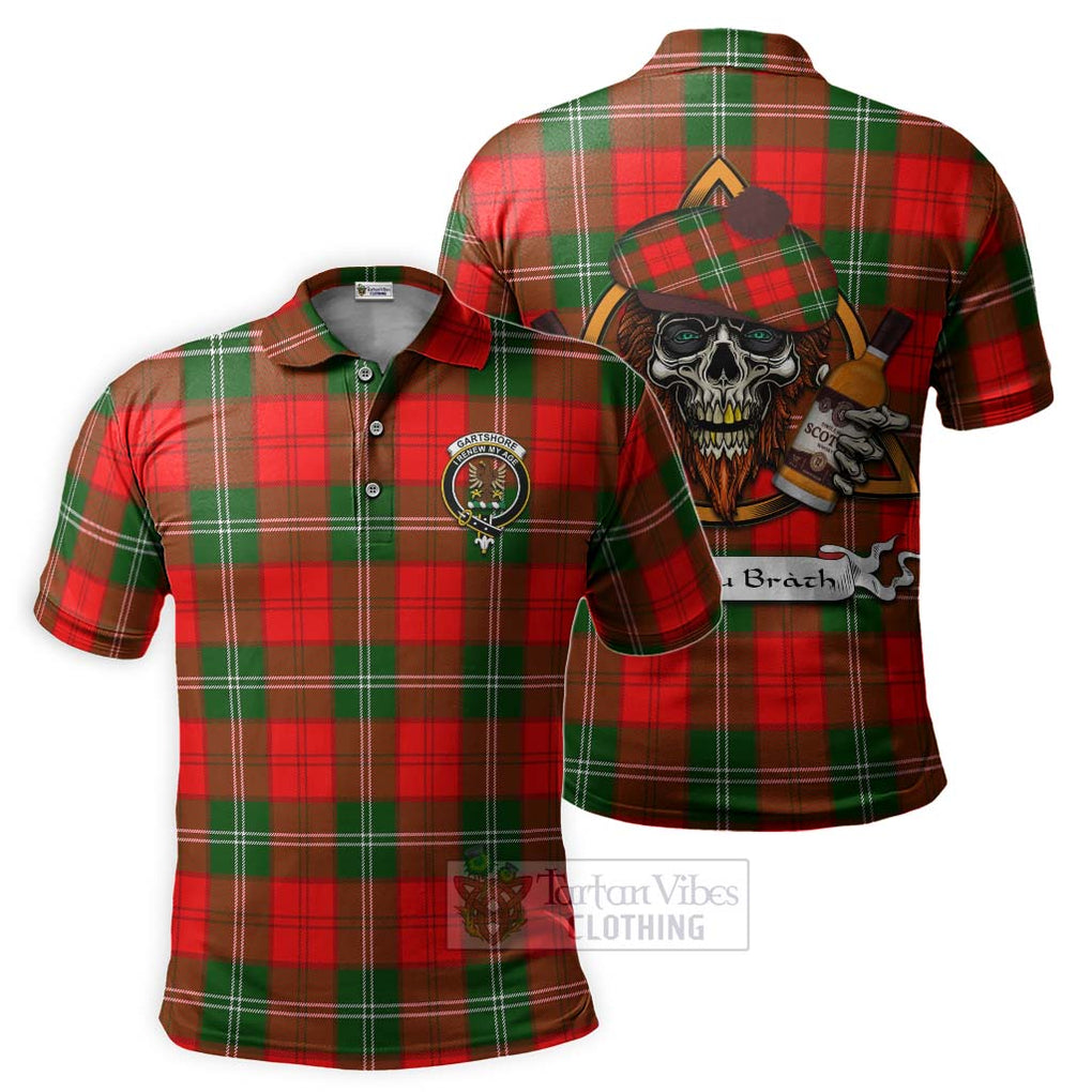 Tartan Vibes Clothing Gartshore Tartan Polo Shirt with Family Crest and Bearded Skull Holding Bottles of Whiskey