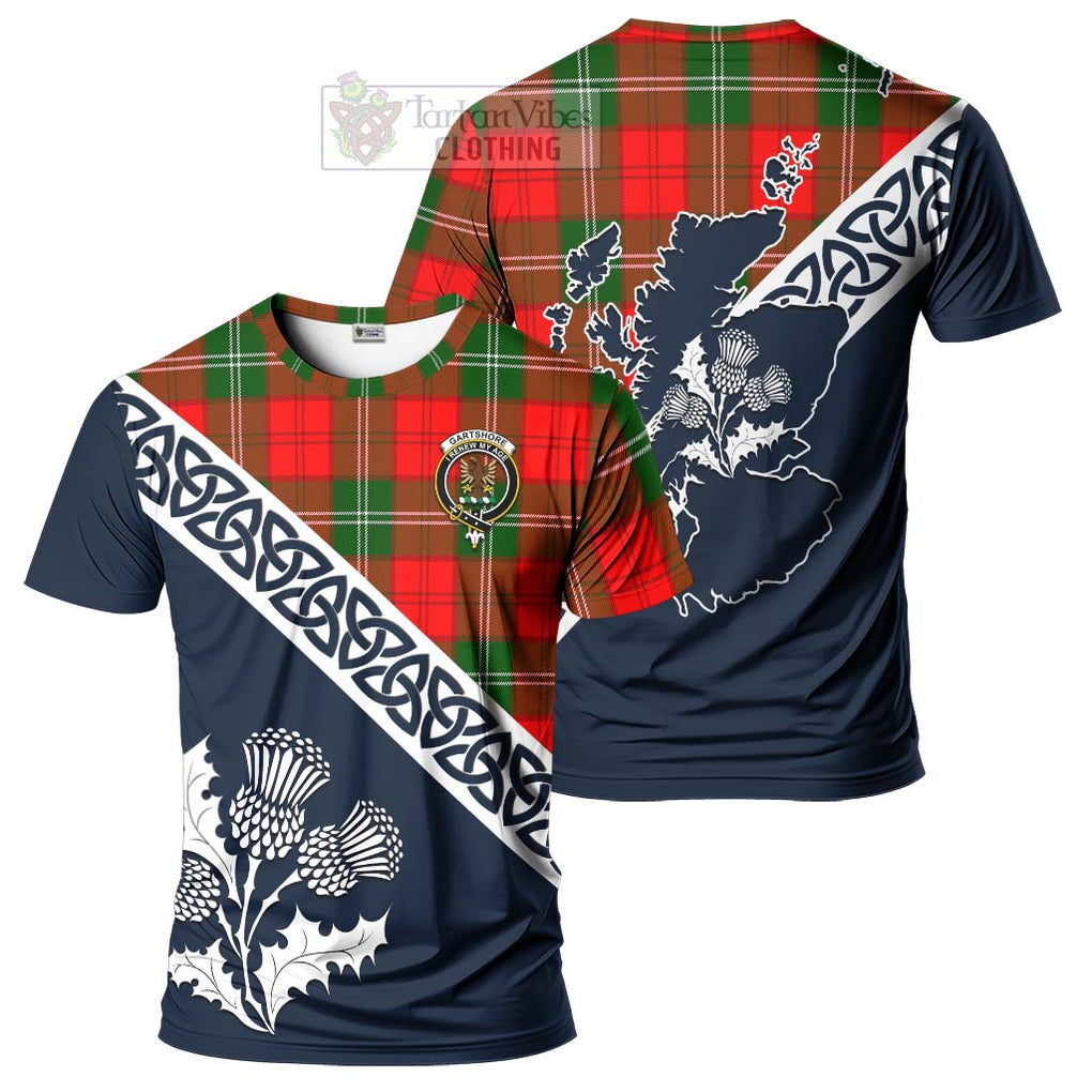 Gartshore Tartan T-Shirt Featuring Thistle and Scotland Map