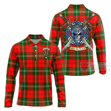 Gartshore Tartan Long Sleeve Polo Shirt with Family Crest Celtic Skull Style