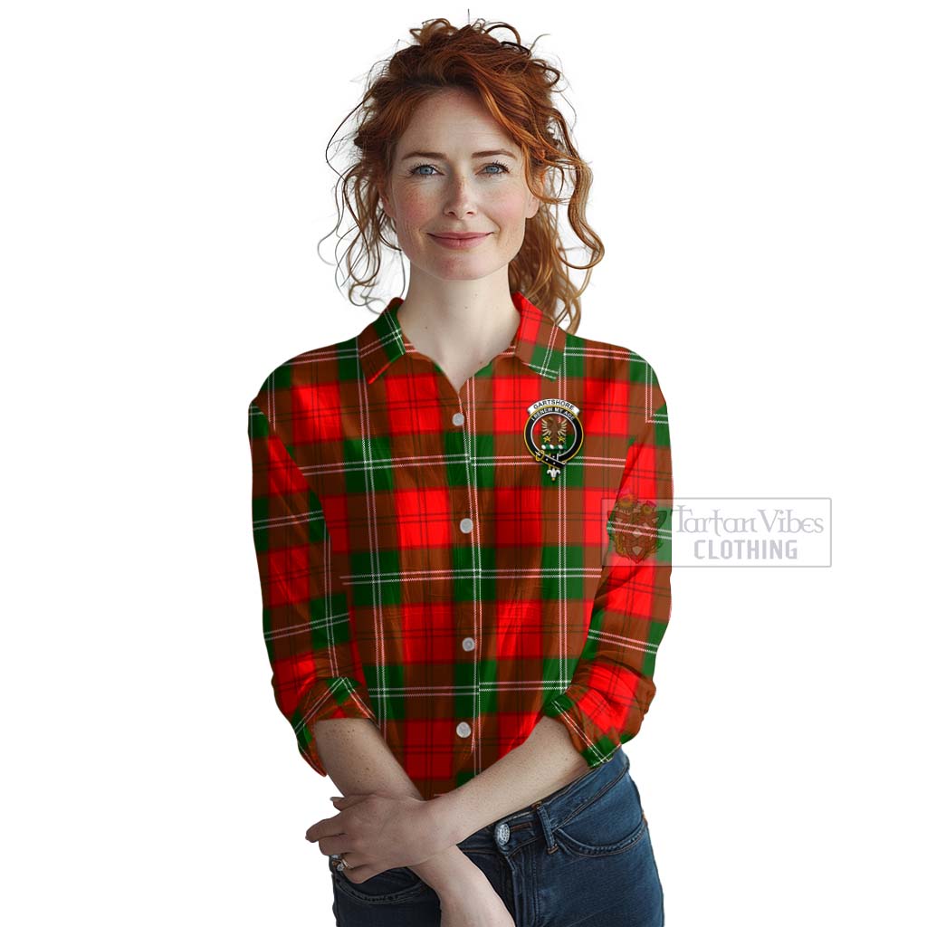 Tartan Vibes Clothing Gartshore Tartan Women's Casual Shirt with Family Crest and Bearded Skull Holding Bottles of Whiskey