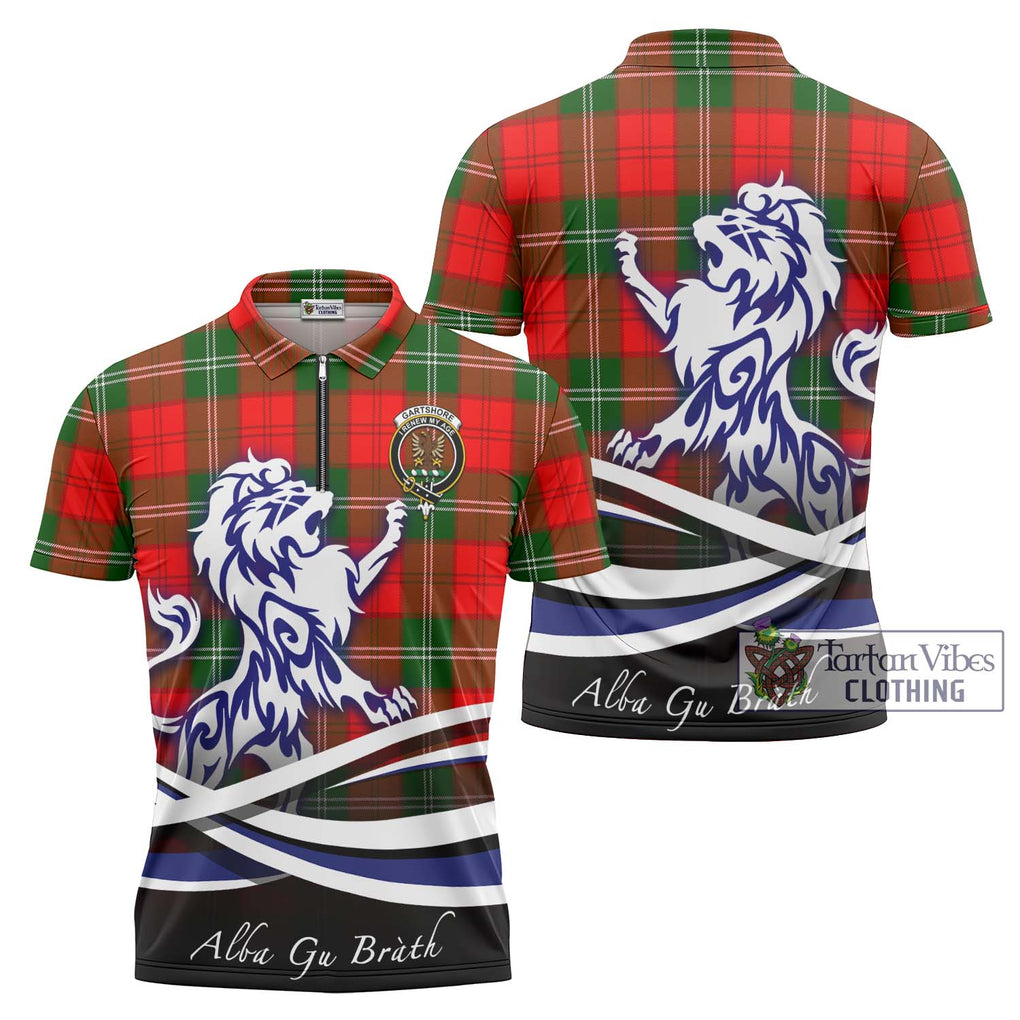 Gartshore Tartan Zipper Polo Shirt with Alba Gu Brath Regal Lion Emblem Unisex - Tartanvibesclothing Shop