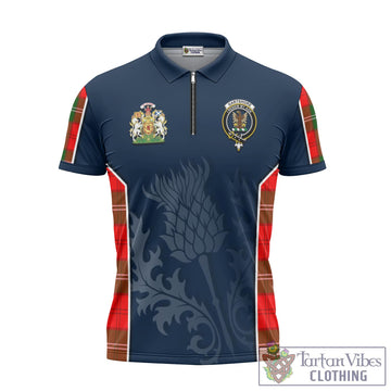 Gartshore Tartan Zipper Polo Shirt with Family Crest and Scottish Thistle Vibes Sport Style