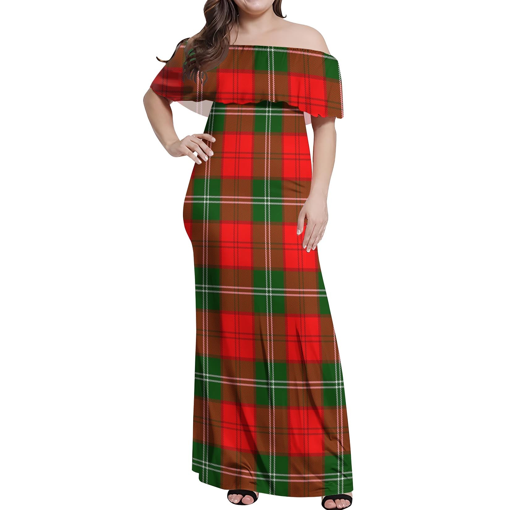 Gartshore Tartan Off Shoulder Long Dress Women's Dress - Tartanvibesclothing