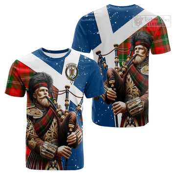 Gartshore Tartan Cotton T-shirt with Family Crest Scottish Bagpiper Vibes