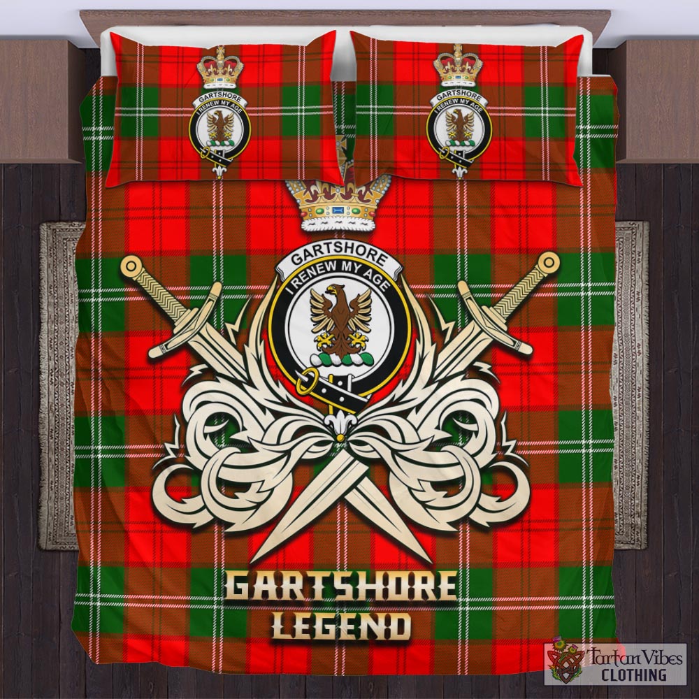 Tartan Vibes Clothing Gartshore Tartan Bedding Set with Clan Crest and the Golden Sword of Courageous Legacy