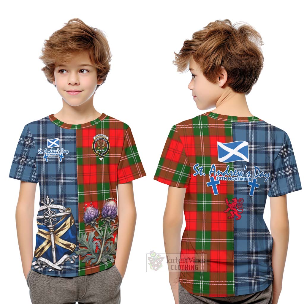 Tartan Vibes Clothing Gartshore Tartan Kid T-Shirt Happy St. Andrew's Day Half Tartan Style