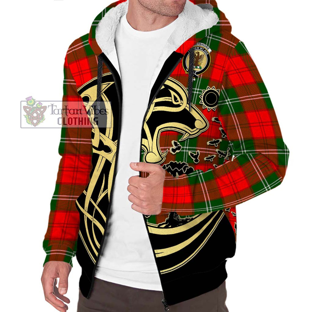 Gartshore Tartan Sherpa Hoodie with Family Crest Celtic Wolf Style Unisex S - Tartan Vibes Clothing