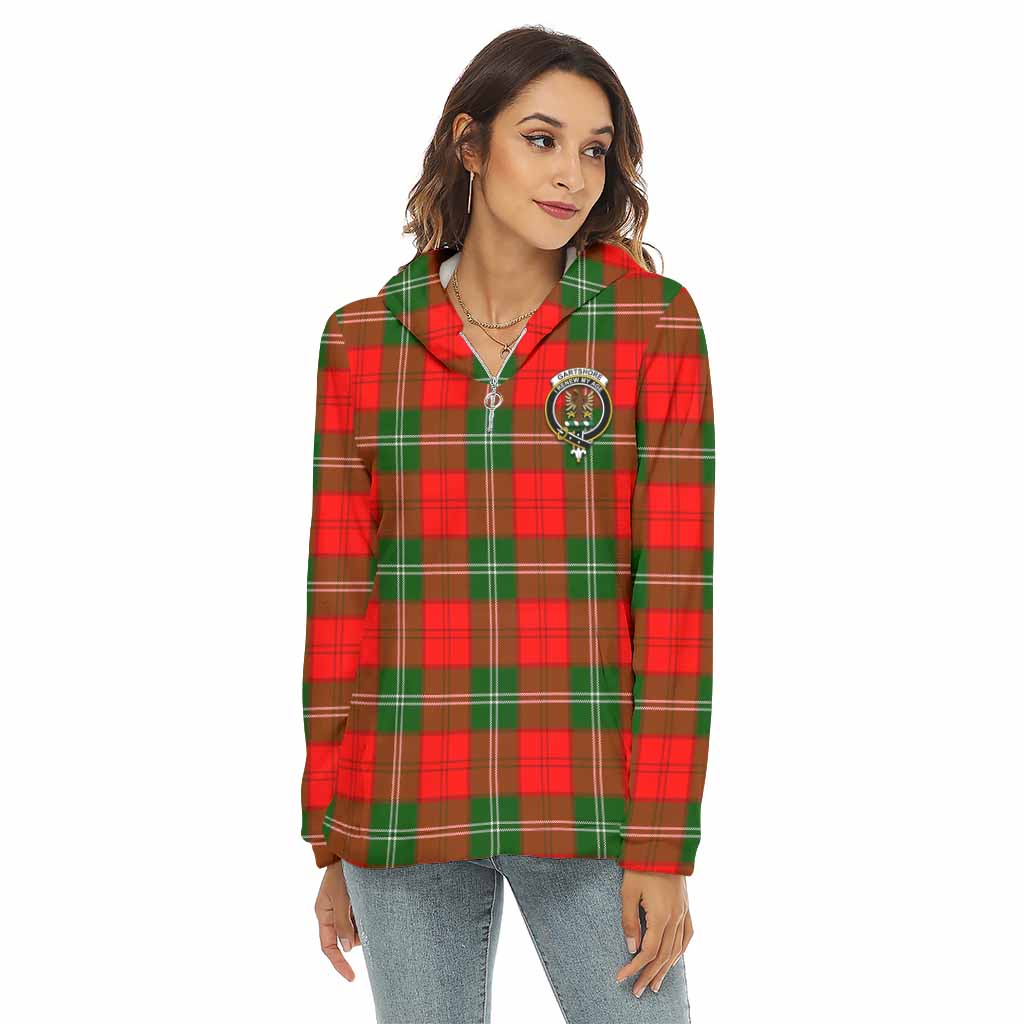 Tartan Vibes Clothing Gartshore Tartan Crest Women's Borg  Half Zip Fleece Hoodie