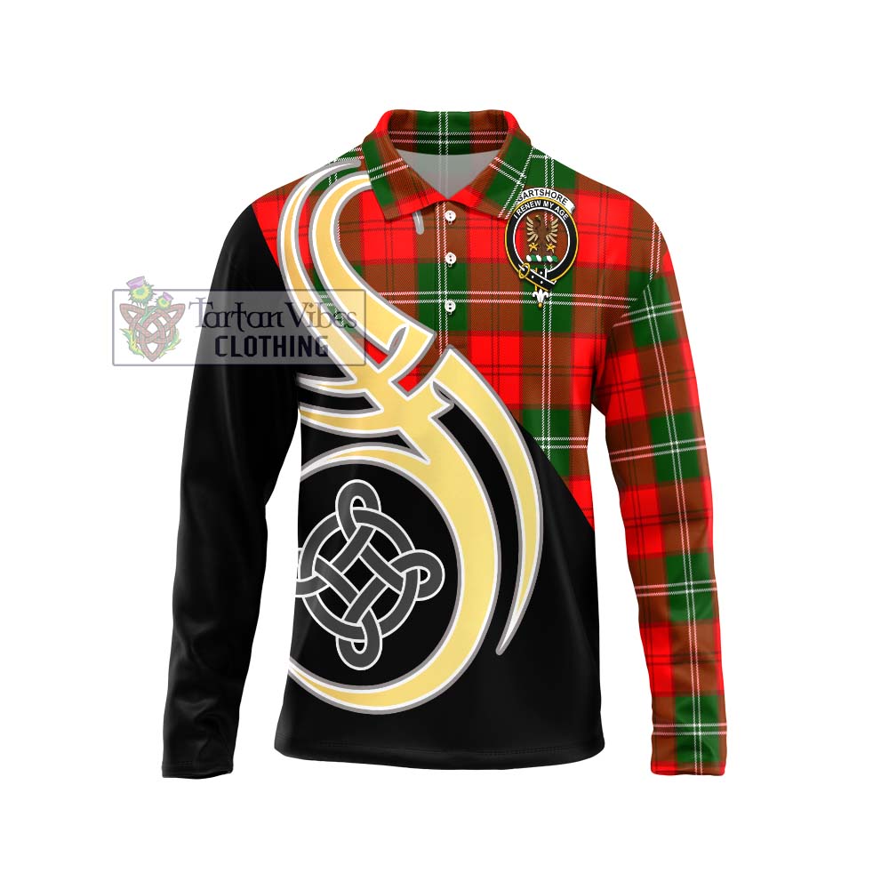 Gartshore Tartan Long Sleeve Polo Shirt with Family Crest and Celtic Symbol Style Unisex - Tartan Vibes Clothing