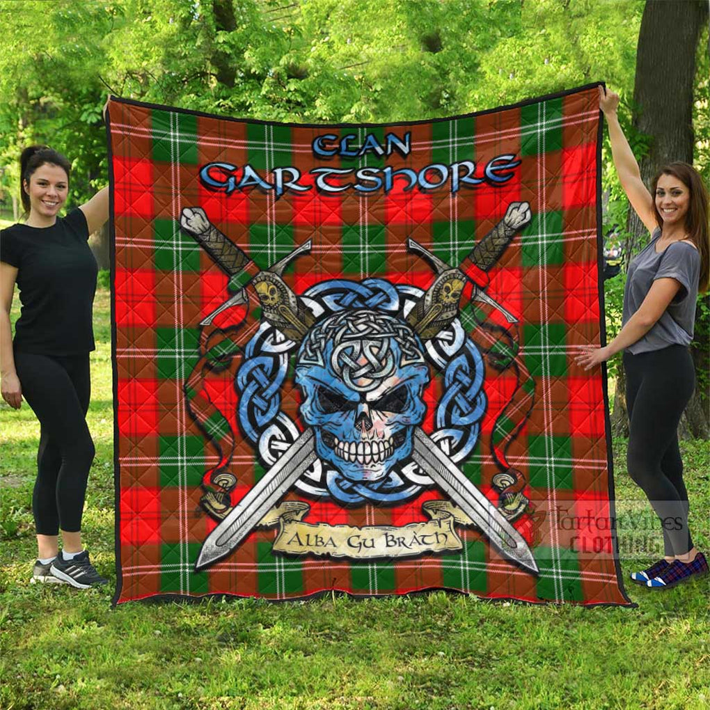 Tartan Vibes Clothing Gartshore Tartan Quilt with Celtic Skull Alba Gu Brath Style