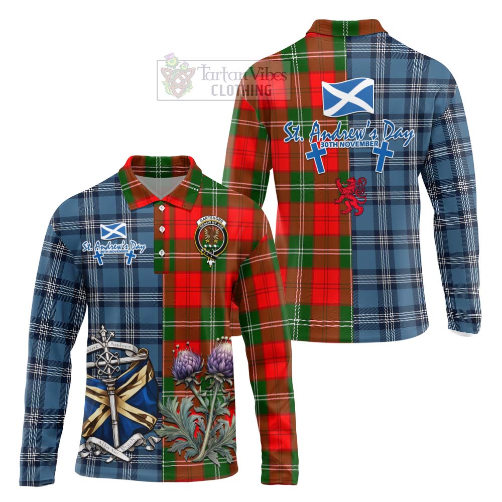 Tartan Vibes Clothing Gartshore Tartan Long Sleeve Polo Shirt Happy St. Andrew's Day Half Tartan Style