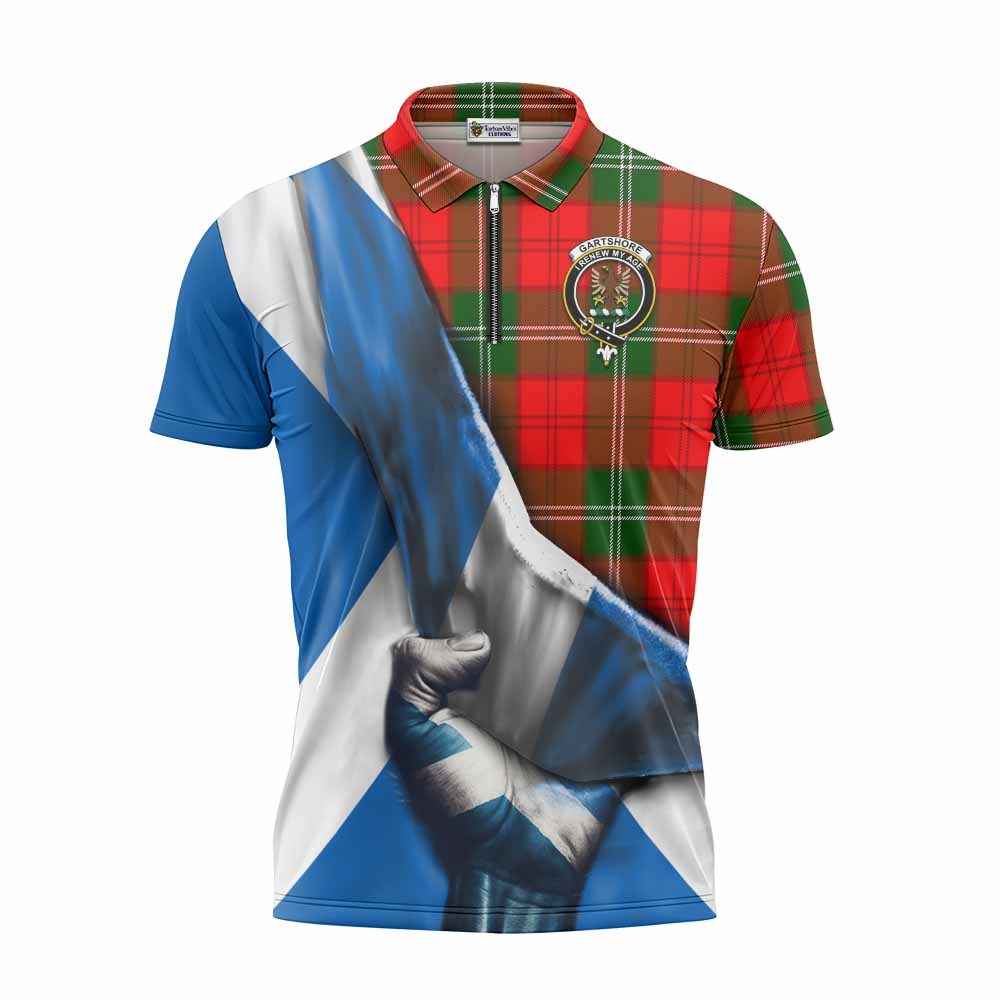 Tartan Vibes Clothing Gartshore Tartan Zipper Polo Shirt with Family Crest Scotland Patriotic Style