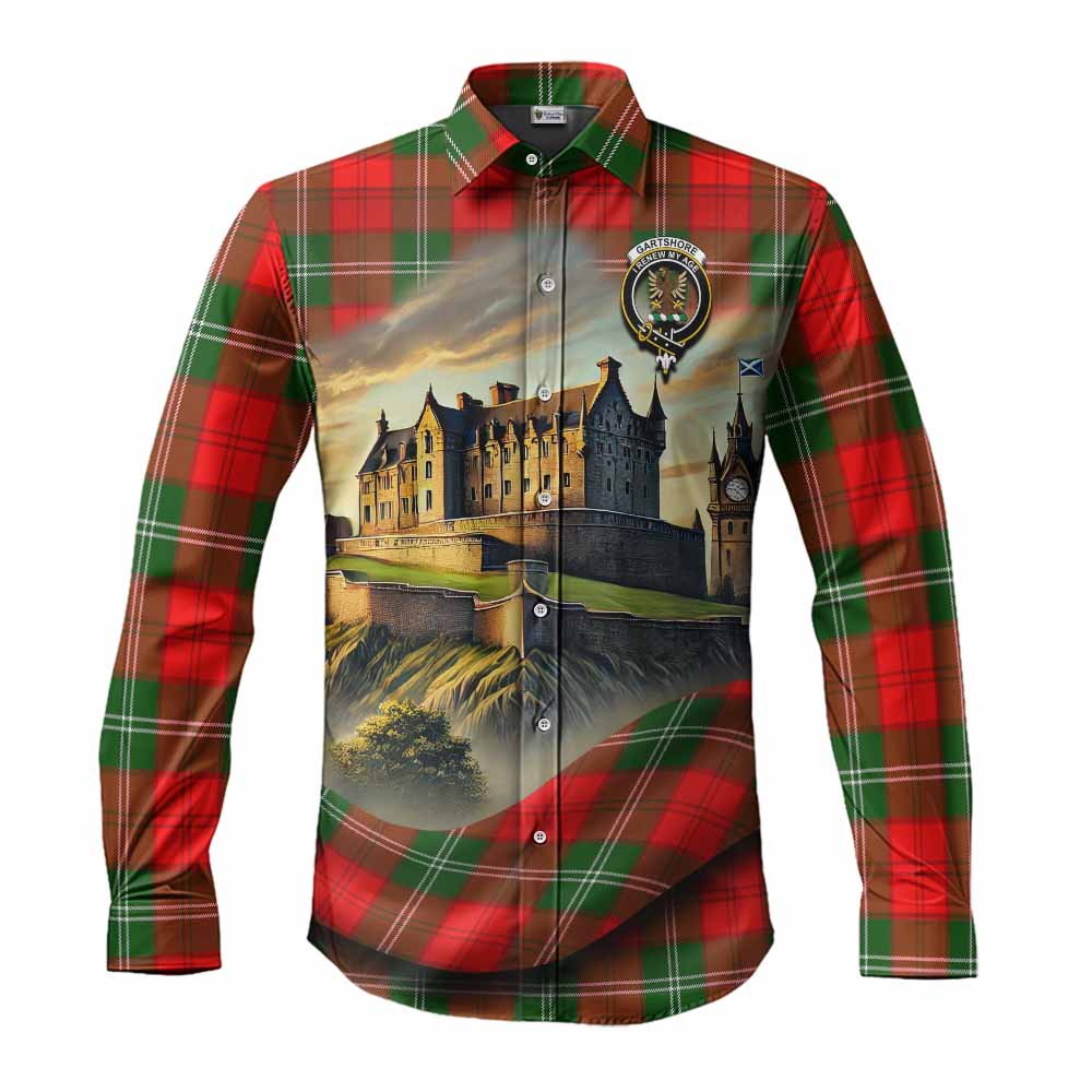 Gartshore Tartan Family Crest Long Sleeve Button Shirt with Scottish Ancient Castle Style Men's Shirt S - Tartan Vibes Clothing