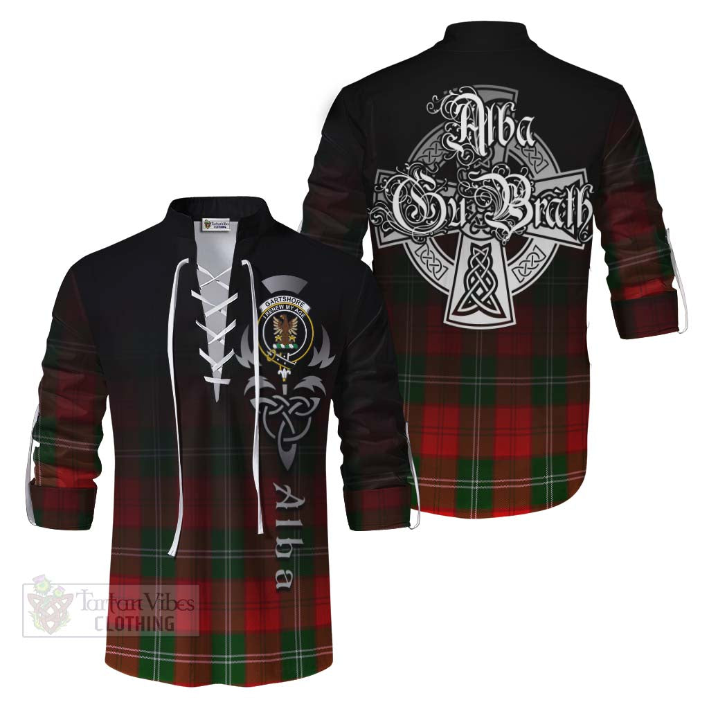 Tartan Vibes Clothing Gartshore Tartan Ghillie Kilt Shirt Featuring Alba Gu Brath Family Crest Celtic Inspired