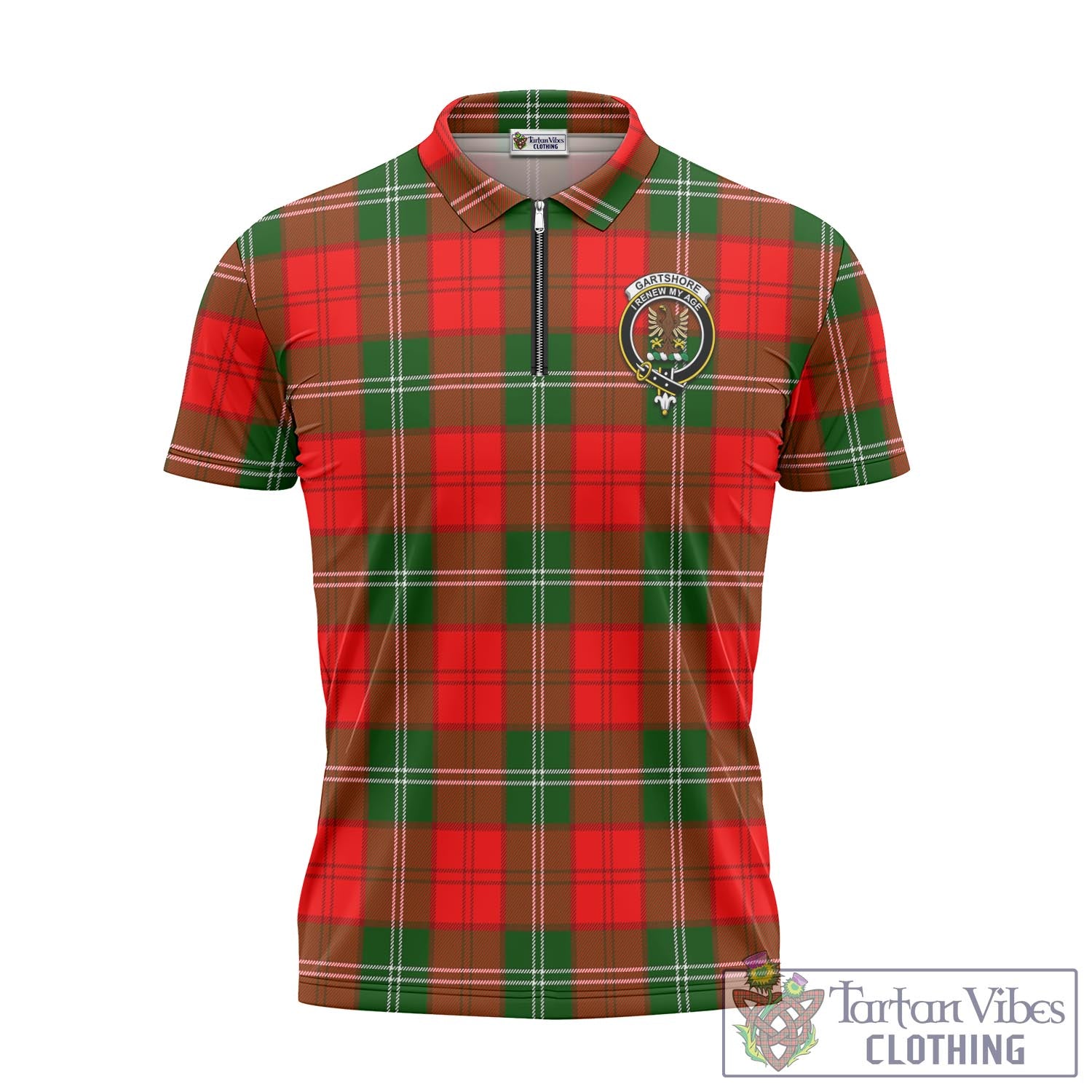 Tartan Vibes Clothing Gartshore Tartan Zipper Polo Shirt with Family Crest