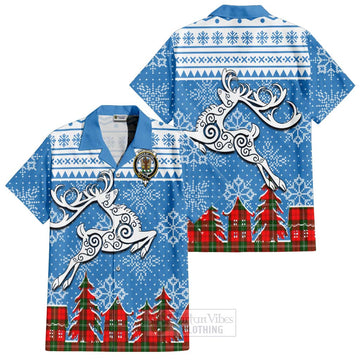 Gartshore Clan Christmas Short Sleeve Button Shirt Celtic Reindeer Style