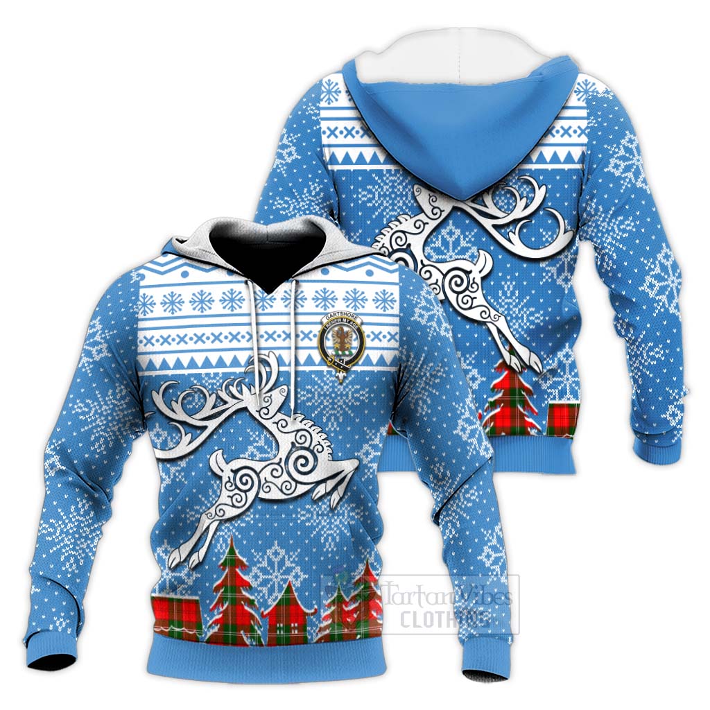 Tartan Vibes Clothing Gartshore Clan Christmas Knitted Hoodie Celtic Reindeer Style