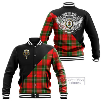 Gartshore Tartan Baseball Jacket with Family Crest and Military Logo Style