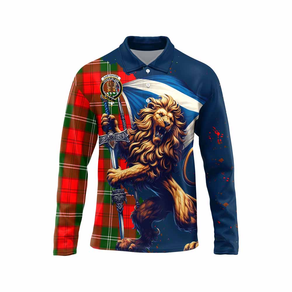 Tartan Vibes Clothing Gartshore Tartan Family Crest Long Sleeve Polo Shirt with Scottish Majestic Lion