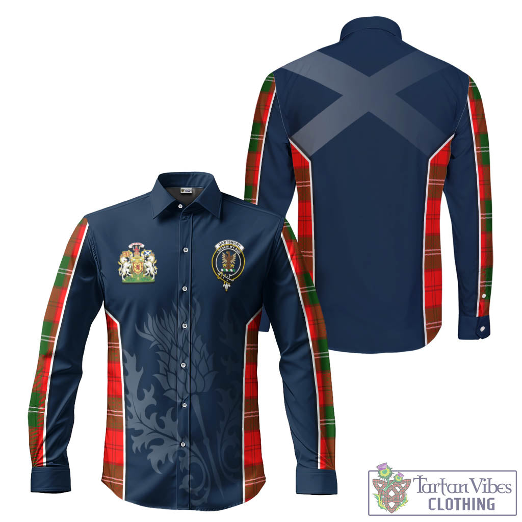 Tartan Vibes Clothing Gartshore Tartan Long Sleeve Button Up Shirt with Family Crest and Scottish Thistle Vibes Sport Style