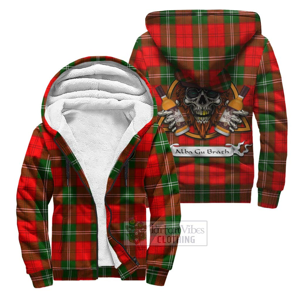 Tartan Vibes Clothing Gartshore Tartan Sherpa Hoodie with Family Crest and Bearded Skull Holding Bottles of Whiskey