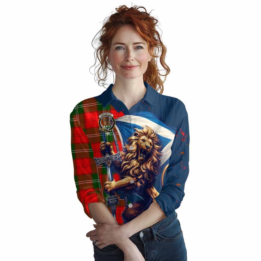 Tartan Vibes Clothing Gartshore Tartan Family Crest Women's Casual Shirt with Scottish Majestic Lion