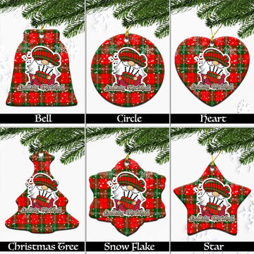 Gartshore Tartan Christmas Ceramic Ornaments with Scottish Gnome Playing Bagpipes