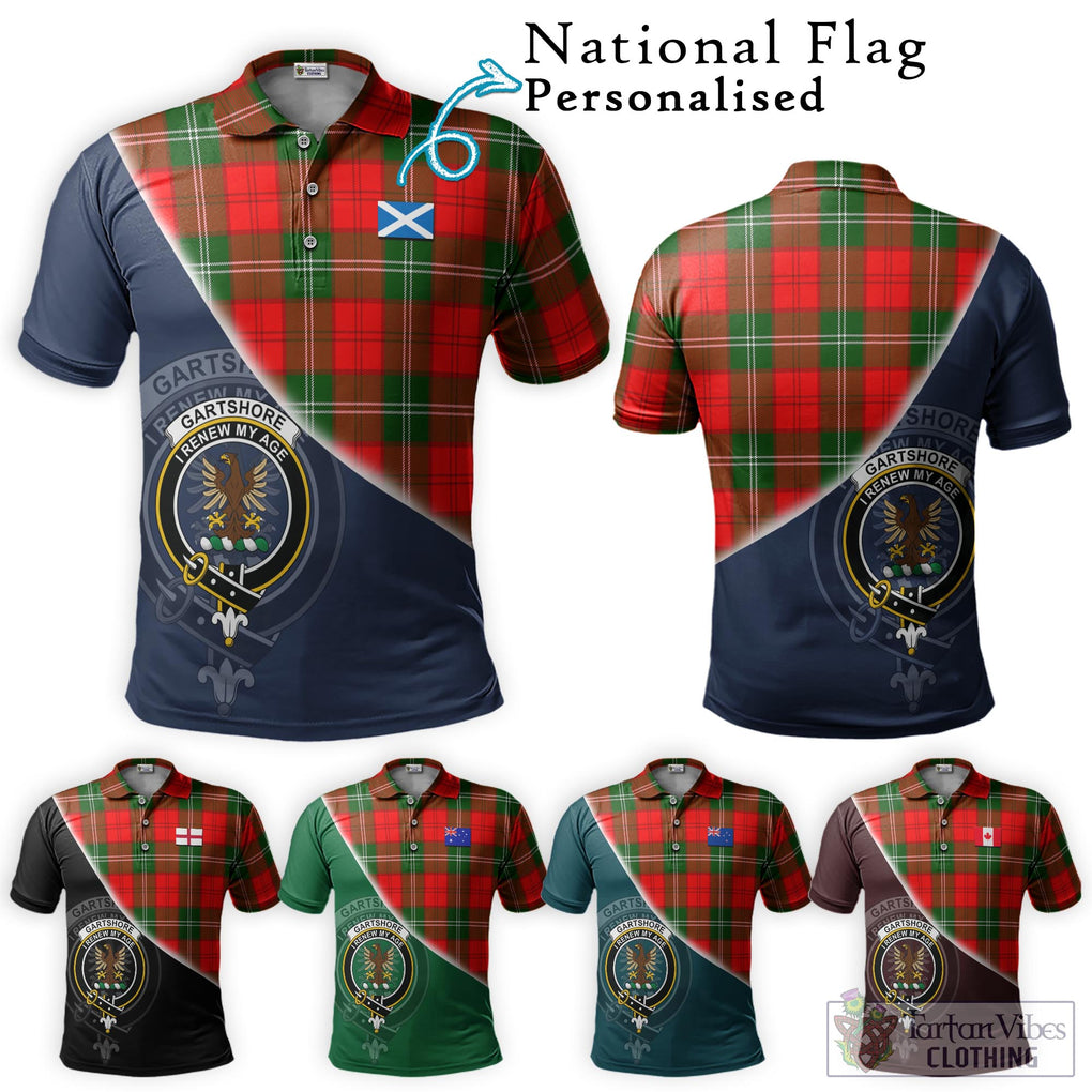 Gartshore Tartan Polo Shirt with Personalised National Flag and Family Crest Half Style Maroon - Tartanvibesclothing Shop