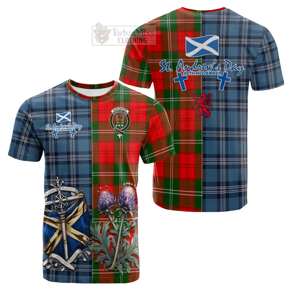 Tartan Vibes Clothing Gartshore Tartan Cotton T-shirt Happy St. Andrew's Day Half Tartan Style