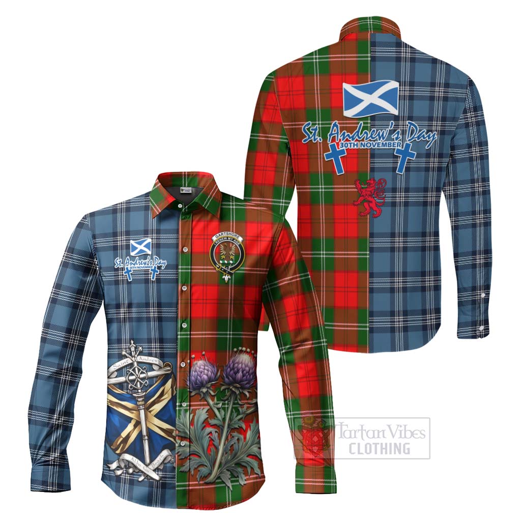 Tartan Vibes Clothing Gartshore Tartan Long Sleeve Button Shirt Happy St. Andrew's Day Half Tartan Style