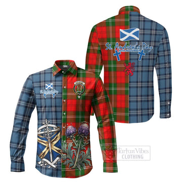 Gartshore Tartan Long Sleeve Button Shirt Happy St. Andrew's Day Half Tartan Style