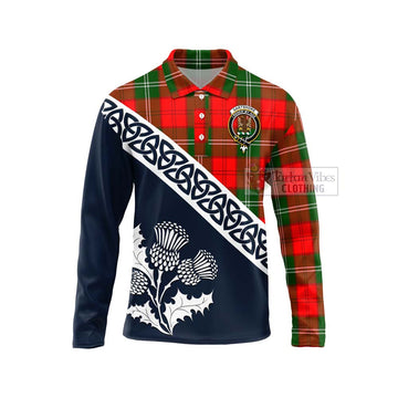 Gartshore Tartan Long Sleeve Polo Shirt Featuring Thistle and Scotland Map