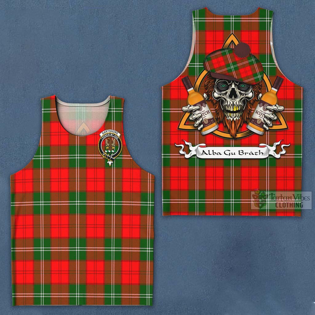 Tartan Vibes Clothing Gartshore Tartan Men's Tank Top with Family Crest and Bearded Skull Holding Bottles of Whiskey