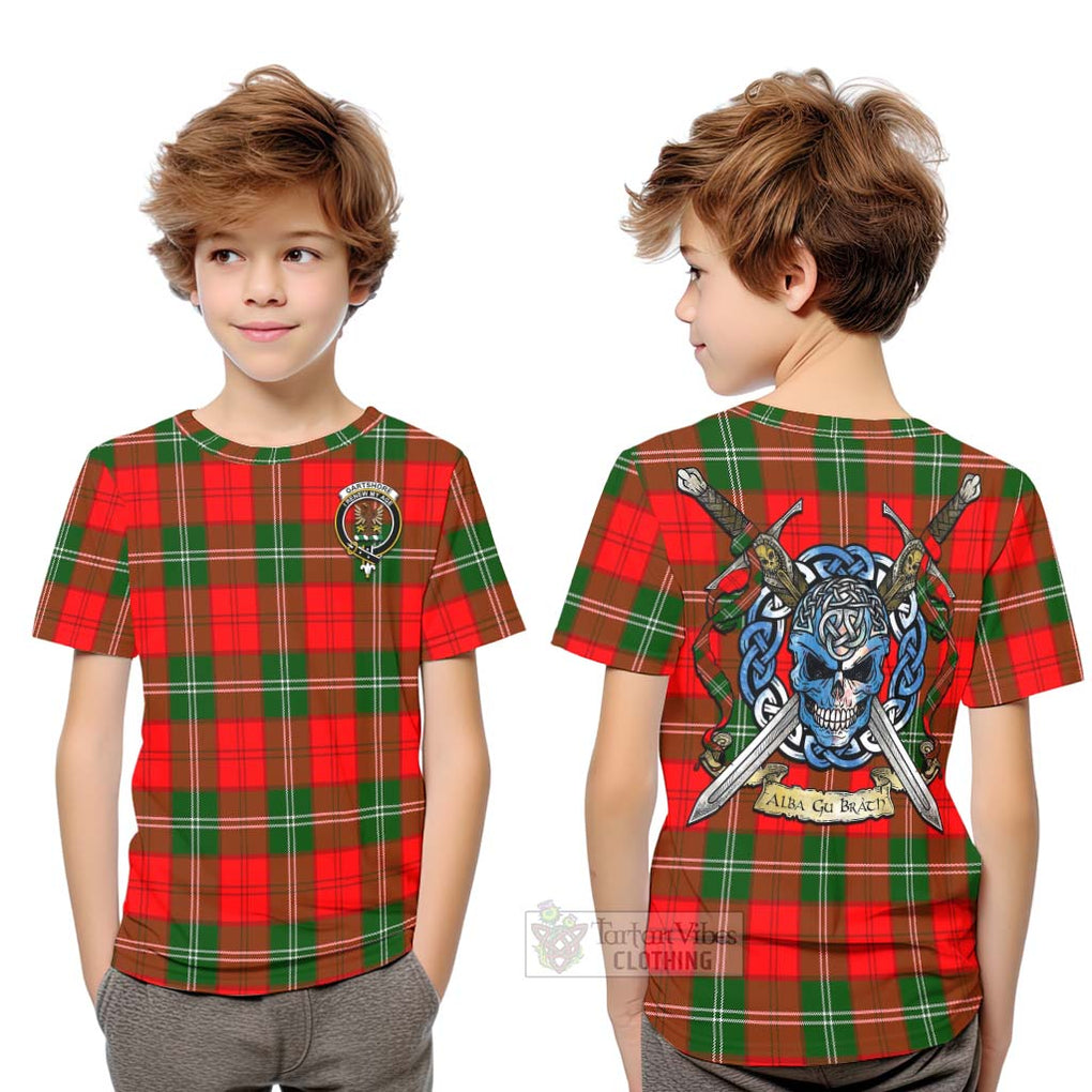 Tartan Vibes Clothing Gartshore Tartan Kid T-Shirt with Family Crest Celtic Skull Style